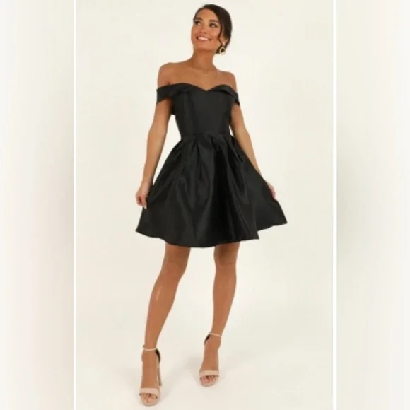 Showpo Every Second Dress in Black Satin / Holiday Dress (Size: 4 / Small)